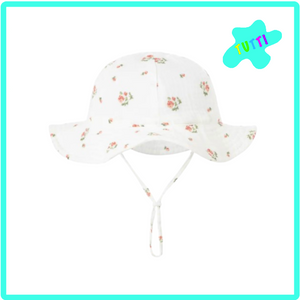 Gorro, Sombrero Playa Blanco con Flores.