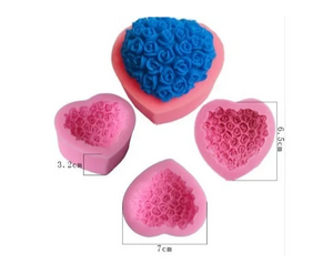 Molde Silicon Corazón Rosas 3D.
