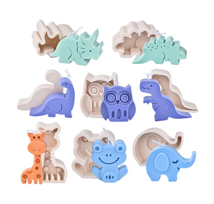 Molde Silicon Animalitos 3D, Dinosaurios, Jirafa, Elefante, Rana, Búho.